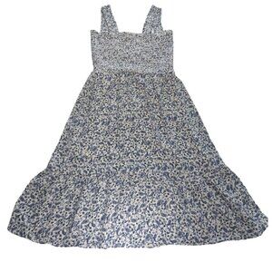 The General Good Elisa Smocked Midi Dress Blue White Paisley M